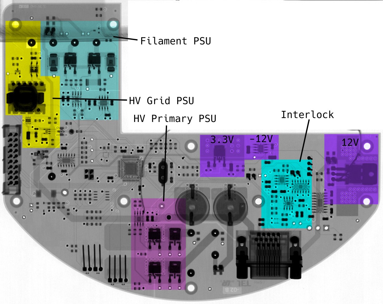 An X-Ray image of the PCB in question